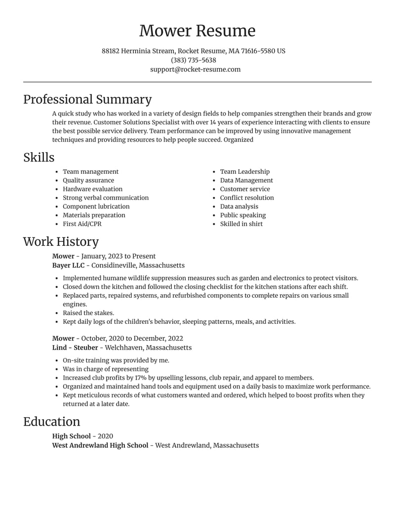 Mower Resumes Rocket Resume