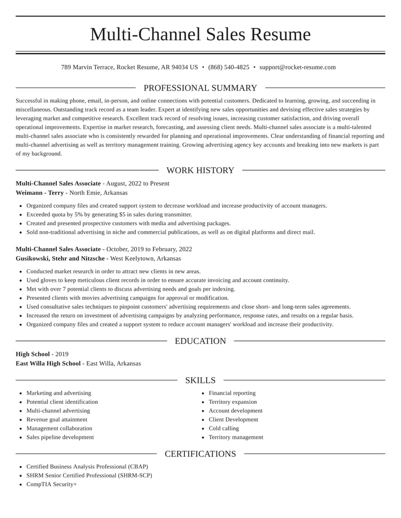 MultiChannel Sales Associate Resumes Rocket Resume