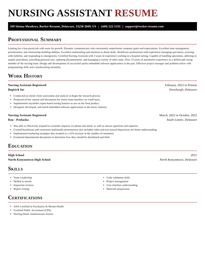 free resume templates for certified nursing assistant