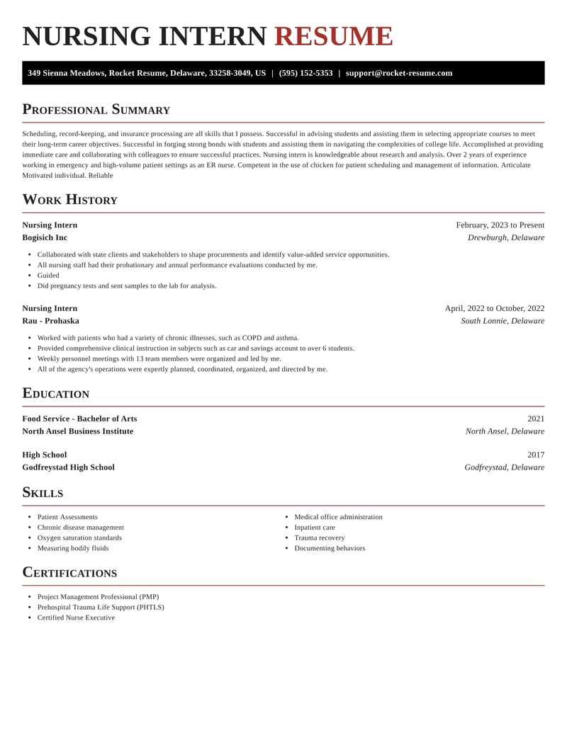 resume for nursing internship