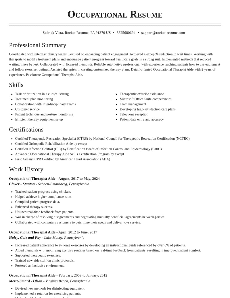 Occupational Therapist Aide Resumes Rocket Resume