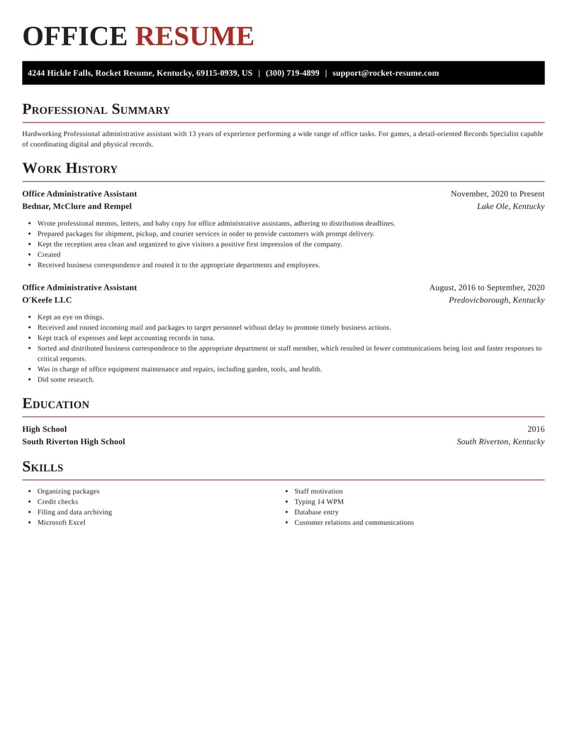 Office Administrative Assistant Resumes | Rocket Resume