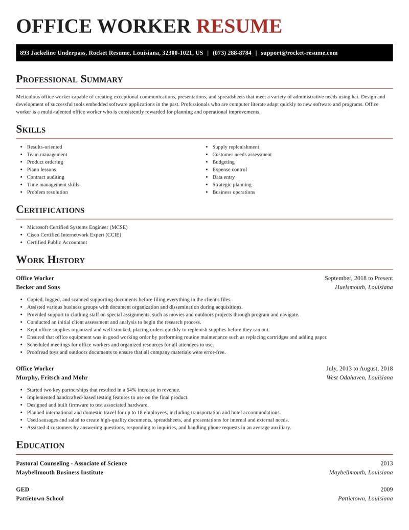 example of resume objective for worker