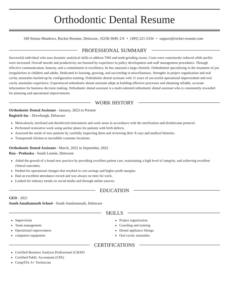 Orthodontic Dental Assistant Resumes Rocket Resume