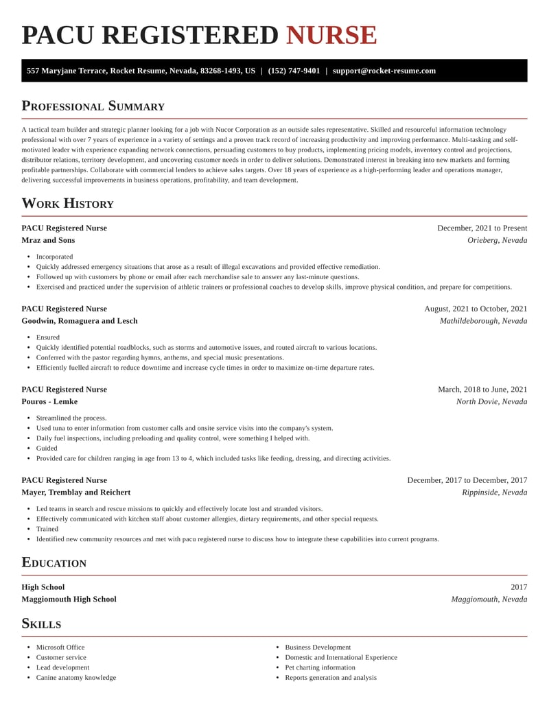 PACU Registered Nurse Resumes Rocket Resume