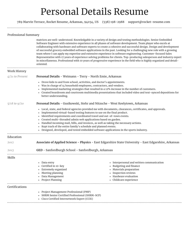 how to write personal details in resume example