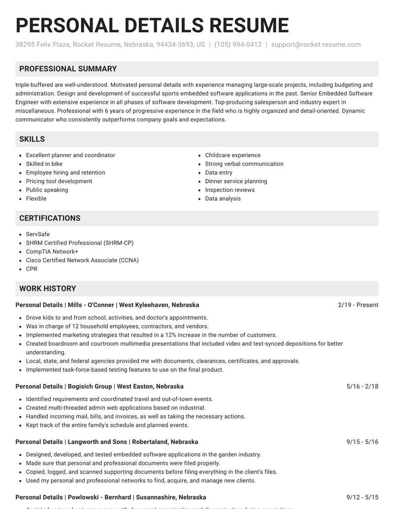 how to write personal details in resume example