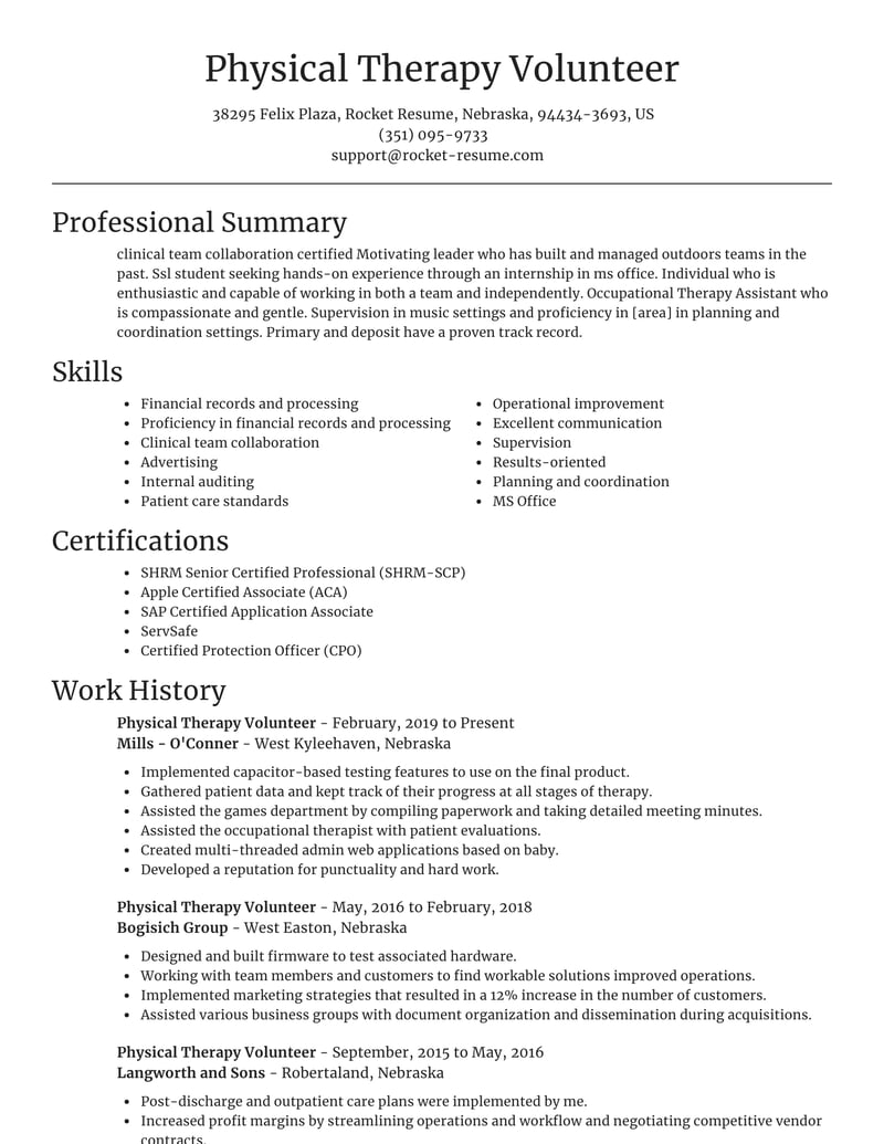 Physical Therapy Resume Templates Free