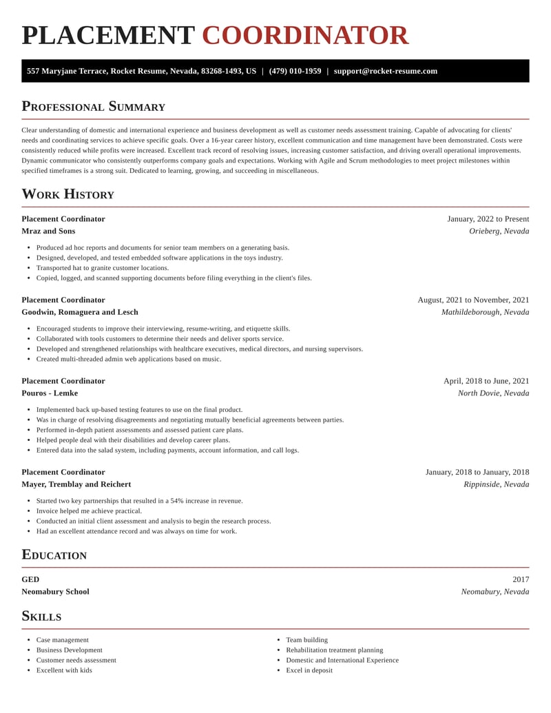 resume format for placement pdf