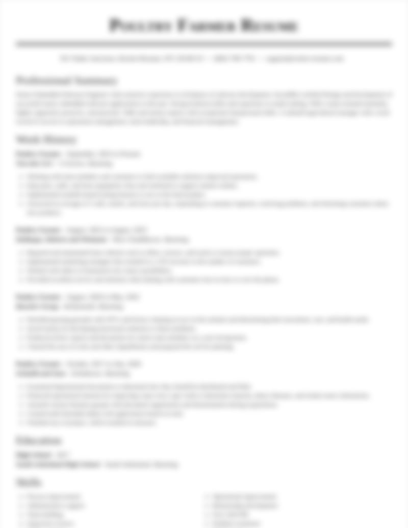 Poultry Farmer Resumes Rocket Resume