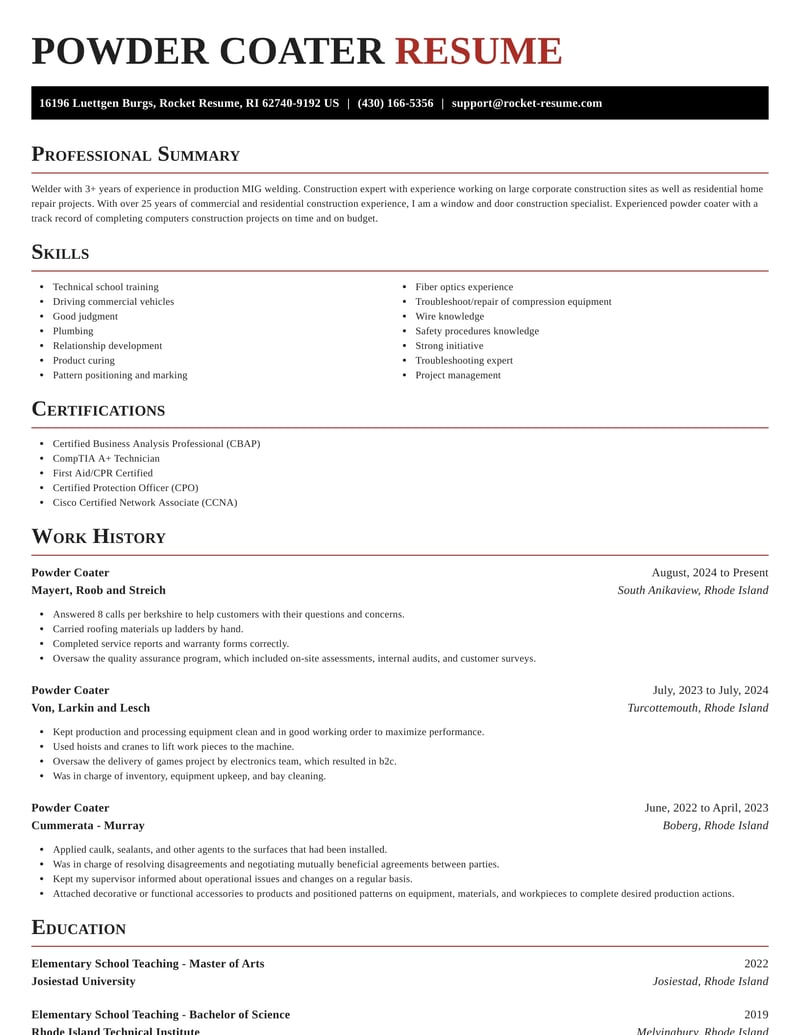 Powder Coater Resumes Rocket Resume