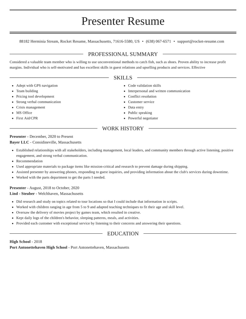 resume sample present job
