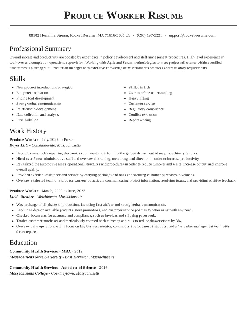 Produce Worker Resumes Rocket Resume
