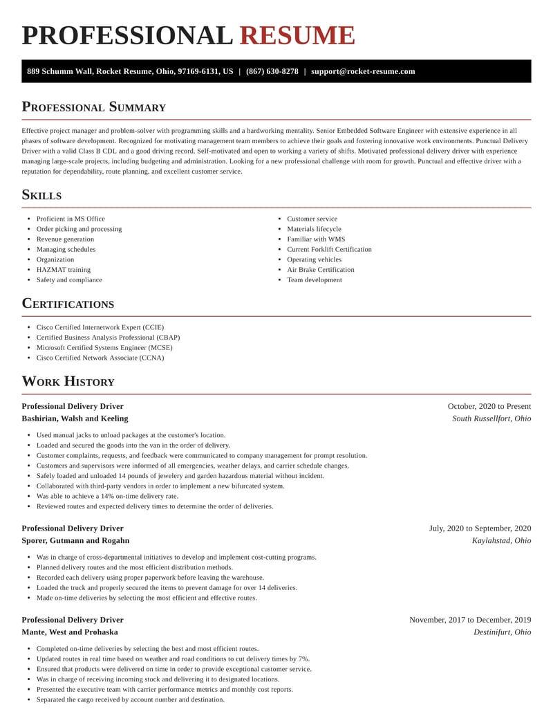 Professional Delivery Driver Resumes | Rocket Resume