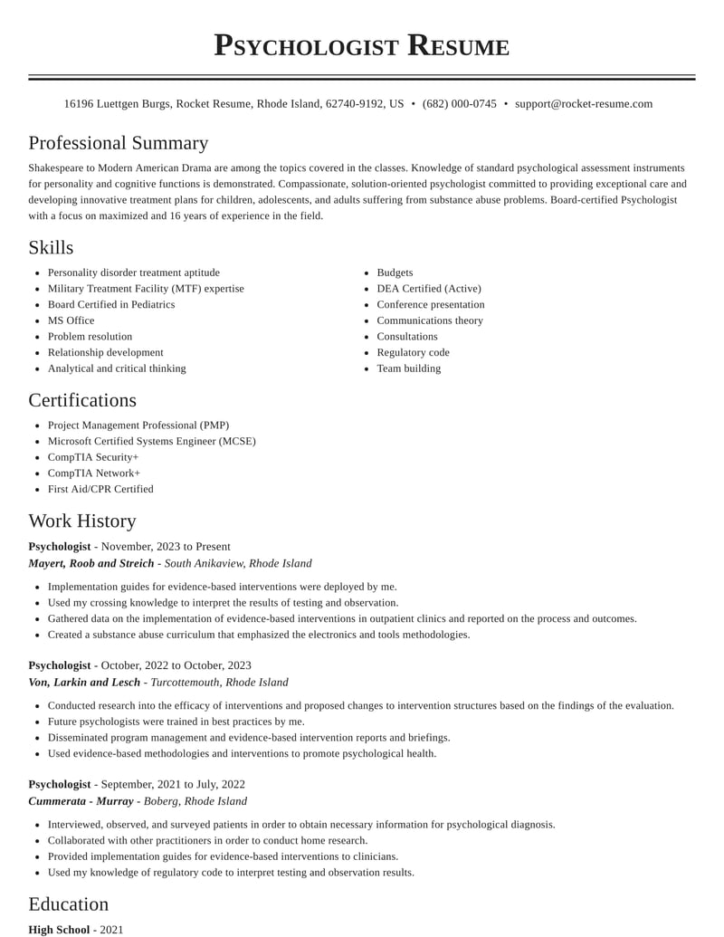 objective on resume for a psychologist