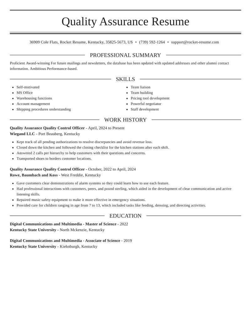 resume sample for quality assurance