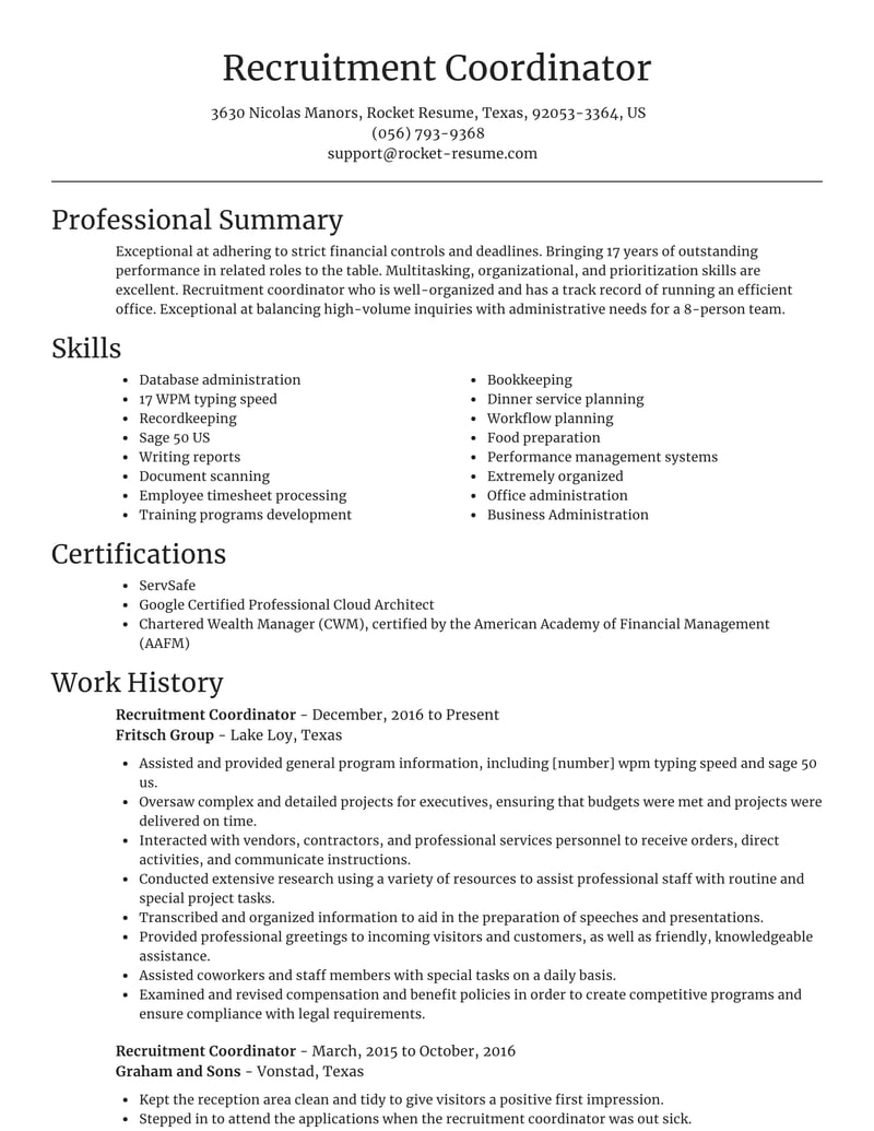 Recruitment Coordinator Resumes Rocket Resume