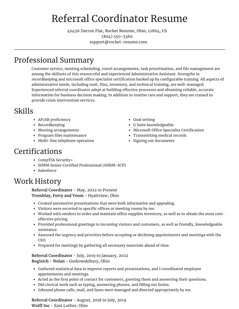 Referral Coordinator Resumes Rocket Resume