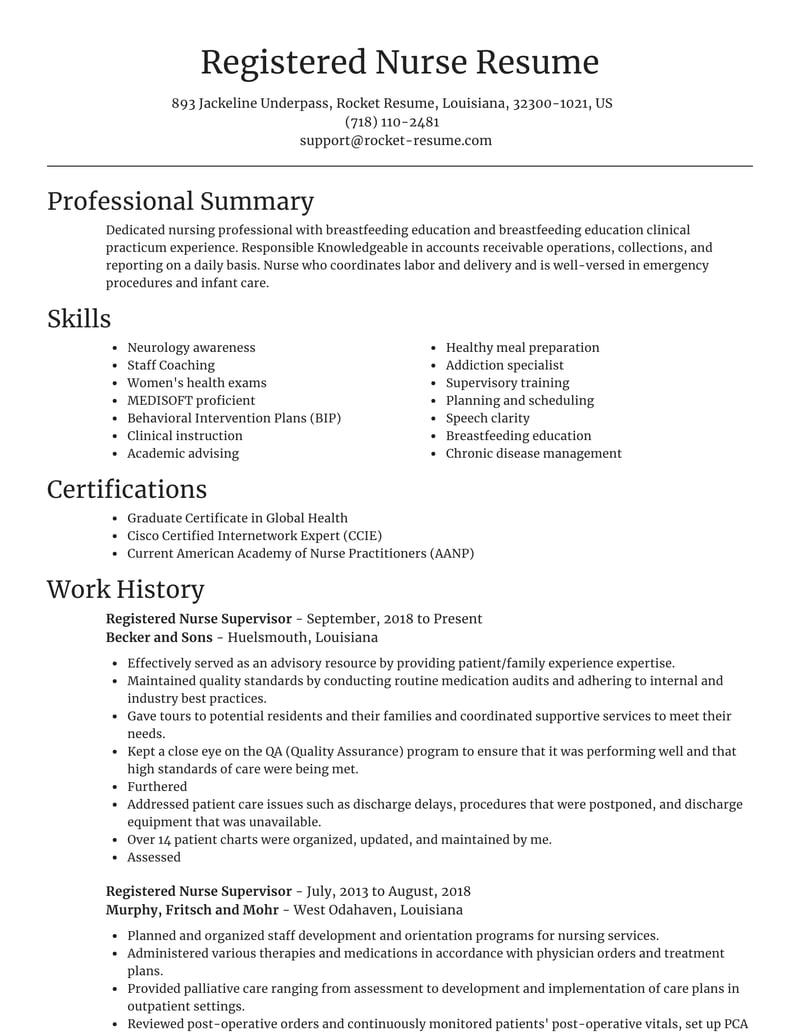 resume for nurse supervisor position
