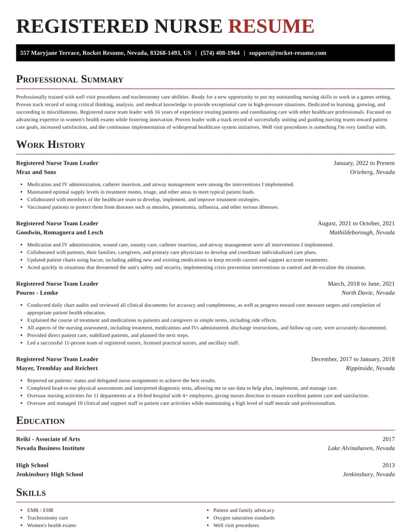 sample nursing leadership resume