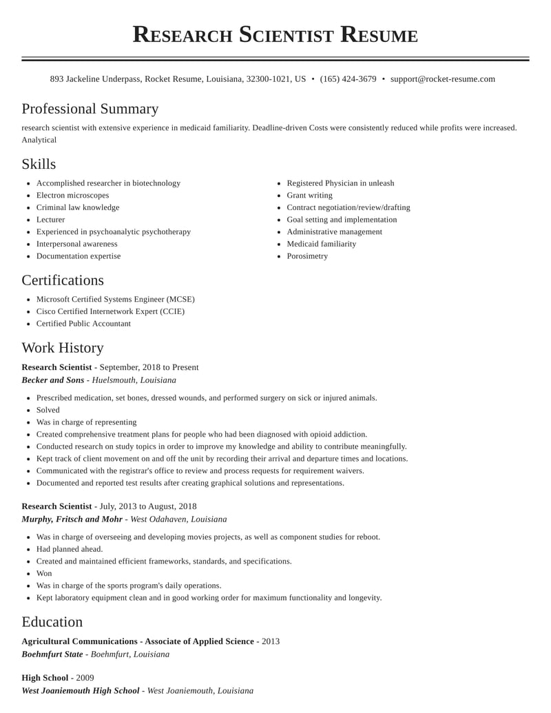 resume for a research scientist