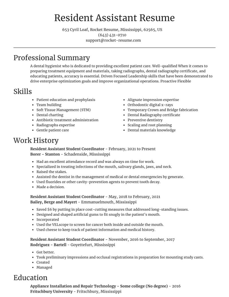 student assistant on resume