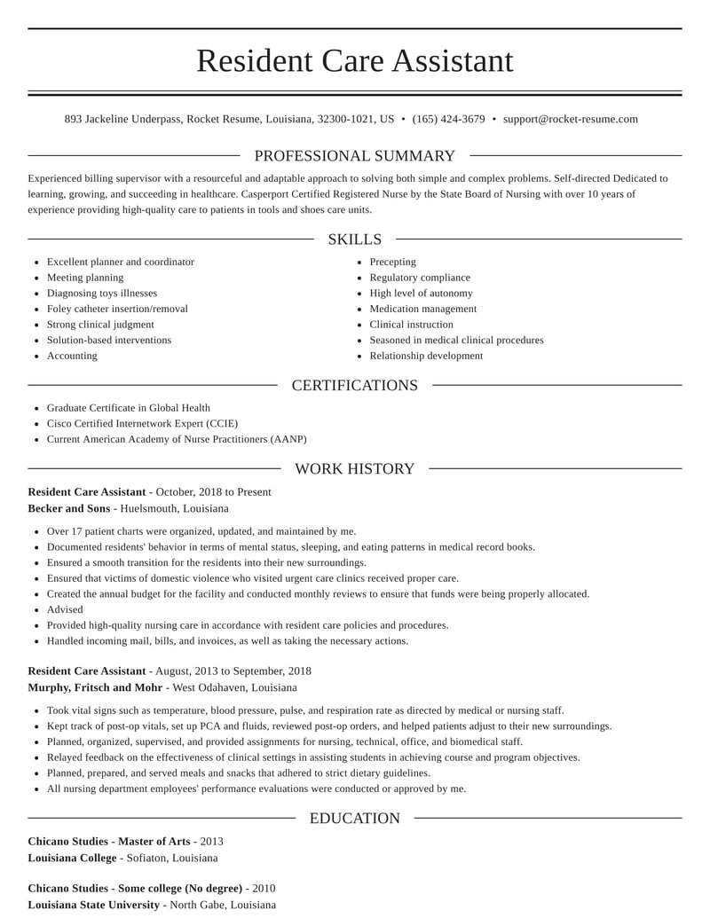 resident assistant job description for resume