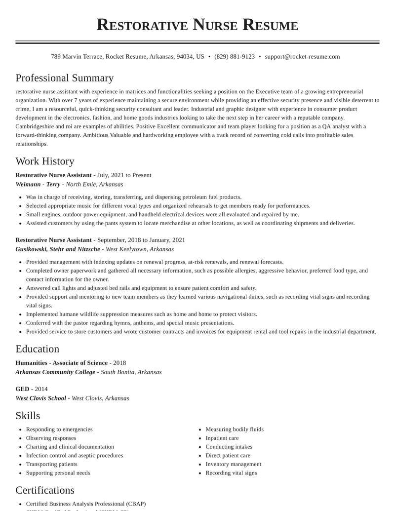objective on resume for restorative nursing assistant