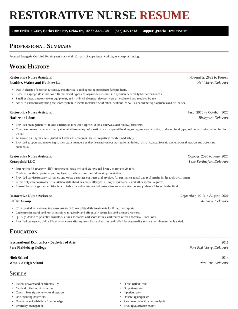 Restorative Nurse Assistant Resumes | Rocket Resume