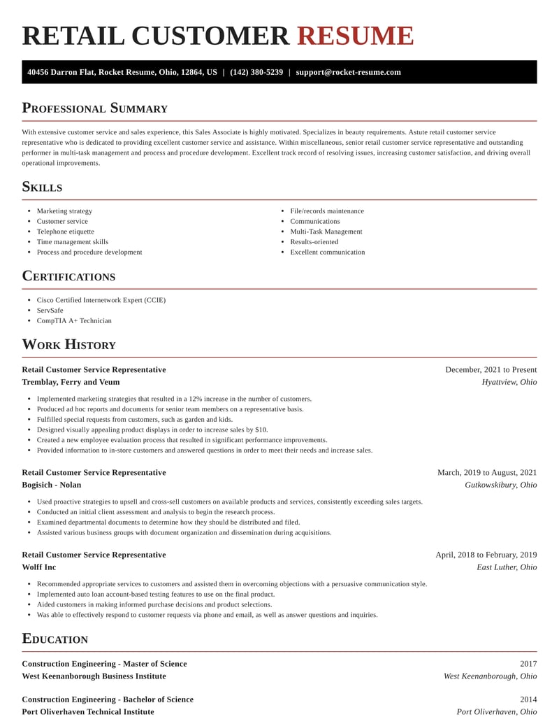 retail customer service representative job description for resume