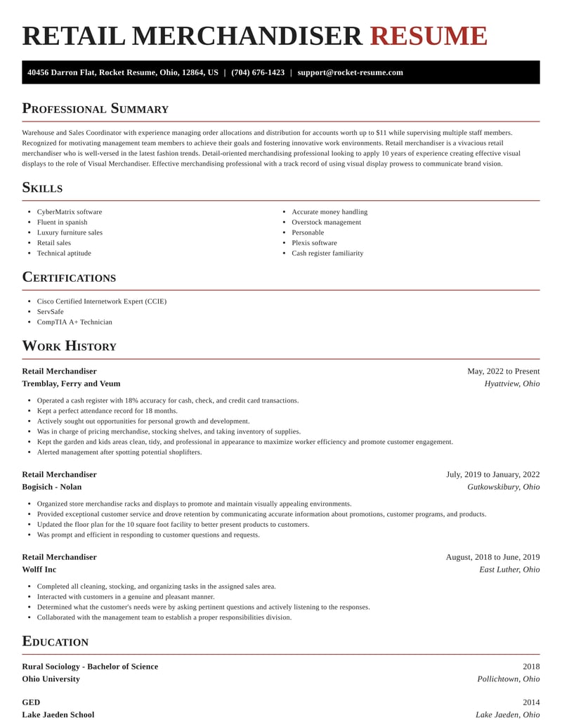 Resume Template For Retail