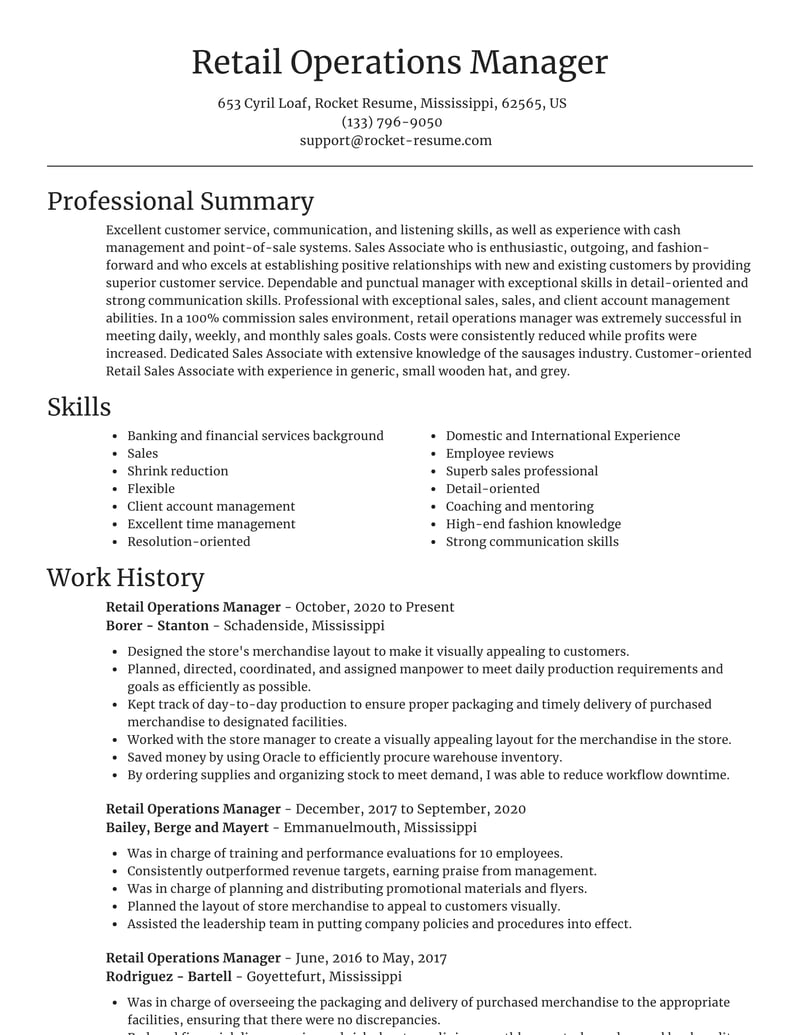 retail operations manager resume examples