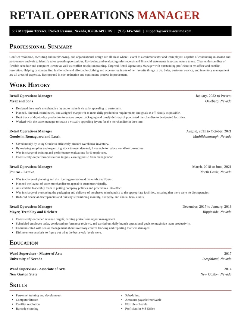 sample resume for retail operations manager