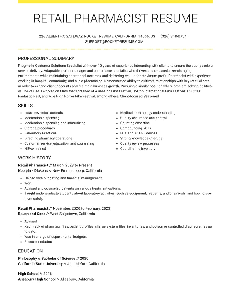 Retail Pharmacist Resume Example For 2023 Resume Word - vrogue.co