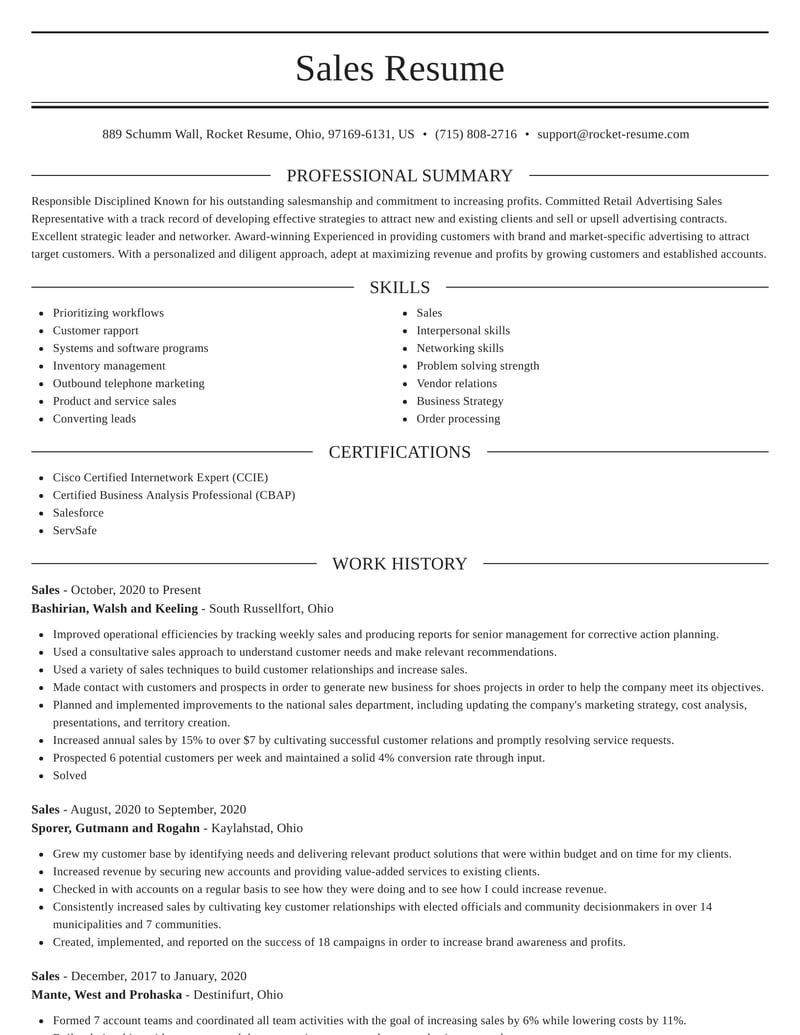 simple sales resume template free