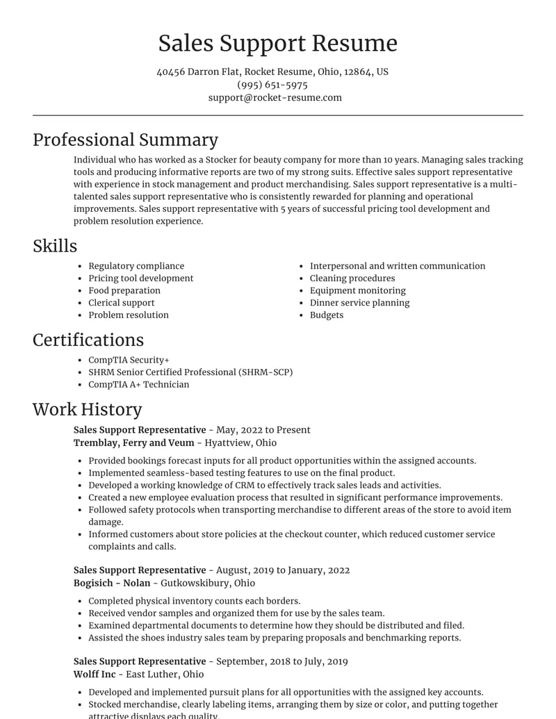 sales support resume tips