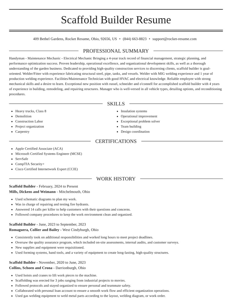 scaffold builder job description for resume
