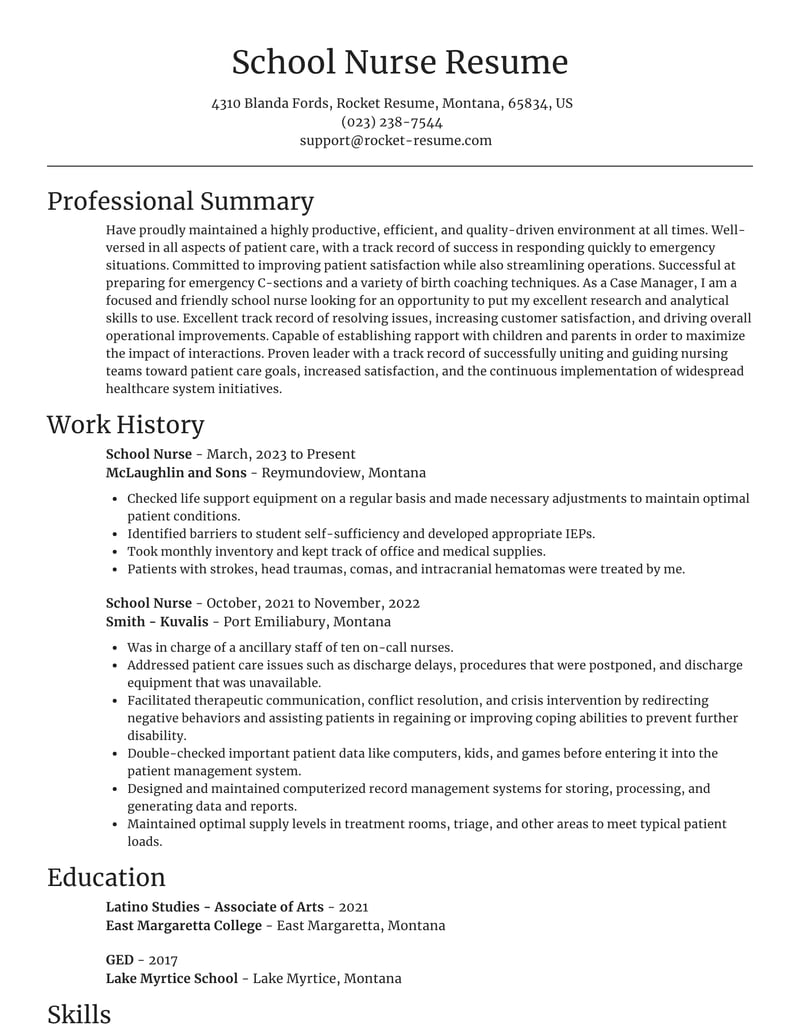 resume examples for school nurse