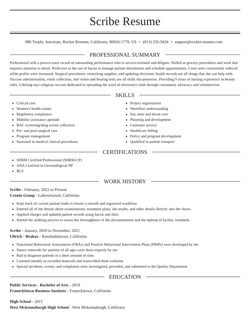 medical scribe resume skills