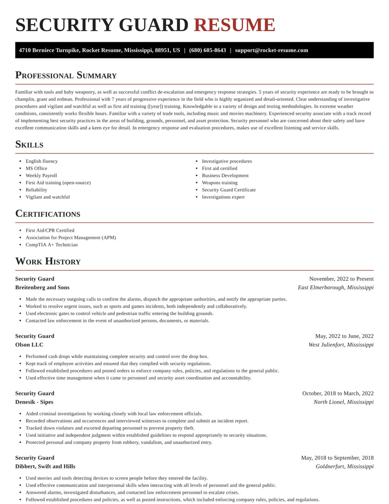 how to write resume for security guard job