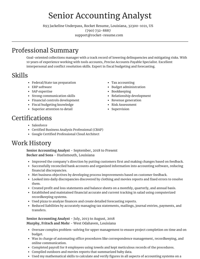 sample resume for accounting analyst