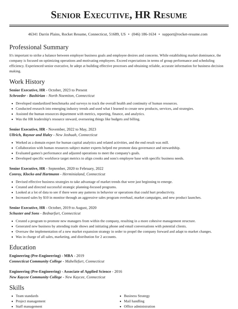 example of an executive classic formatted resume