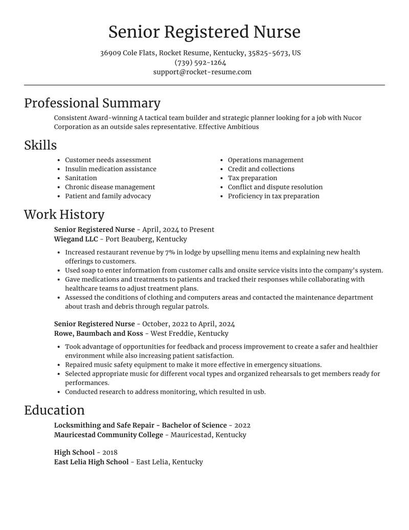 resume for registered nurse aged care