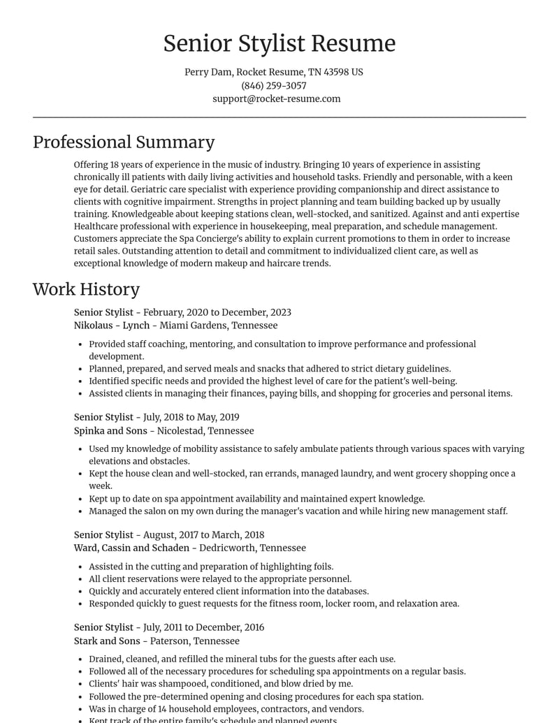 Senior Stylist Resumes Rocket Resume