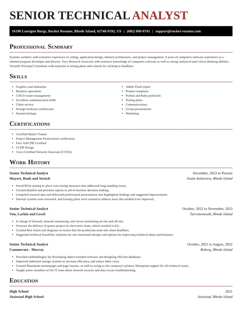 Senior Technical Analyst Resumes | Rocket Resume