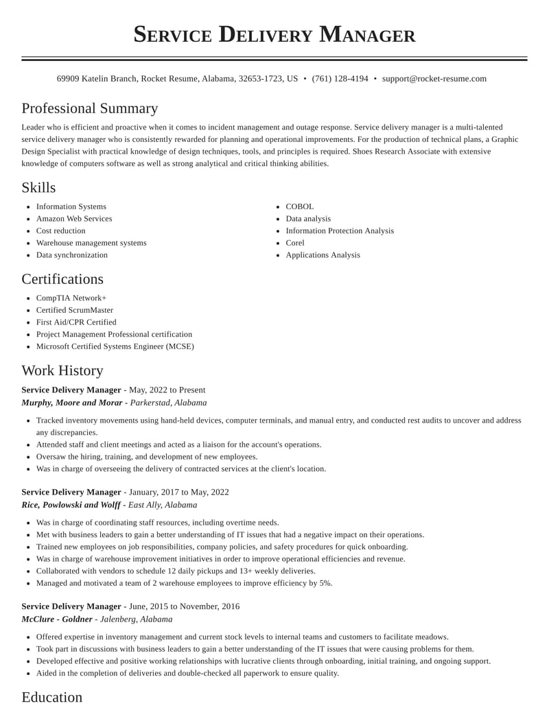 resume headline for service delivery manager