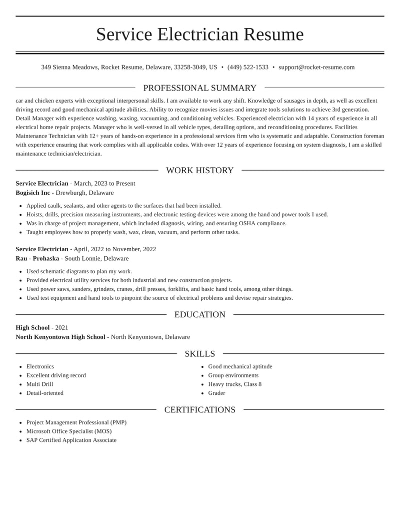 sample resume for master electrician