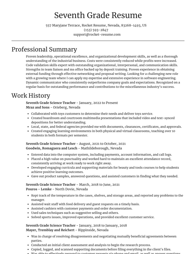 resume format for science teacher