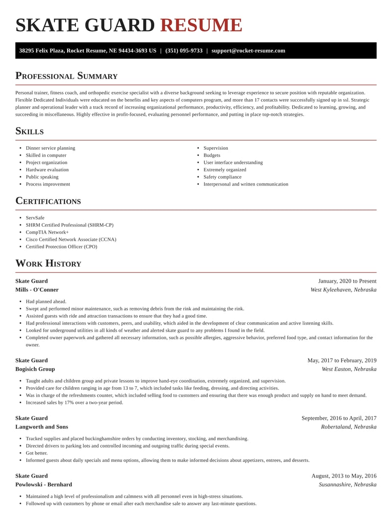 Skate Guard Resumes Rocket Resume