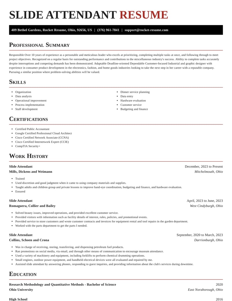 Slide Attendant Resumes | Rocket Resume